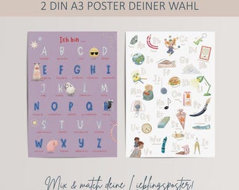 Juego de pósteres A3 (2 piezas) – a elegir | Pósteres educativos, afirmaciones y estaciones para la habitación infantil