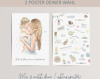 Set de pósteres A4 (2 piezas): elige tus propios diseños | Afirmaciones e ilustraciones encantadoras