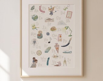 Póster del abecedario para niños (mayúsculas y minúsculas) | Póster educativo para preescolar y primaria | Regalo de vuelta al cole | Decoración de pared para habitación infantil