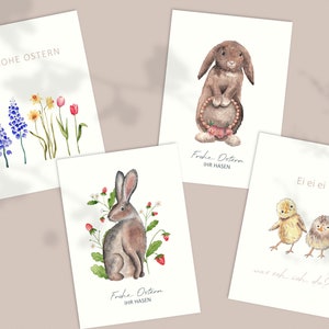 Cartoline di Pasqua | Set di 4 | Biglietti per Pasqua | Buona Pasqua Coniglietto pasquale Regalo Fiori Pulcino Biglietto di auguri Idea regalo