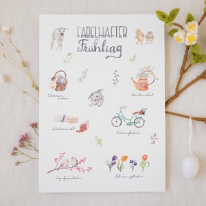 Poster stagionale primaverile per la cameretta dei bambini | Bambini Montessori, decorazione primaverile per la cameretta dei bambini, idea regalo, poster con motivi primaverili