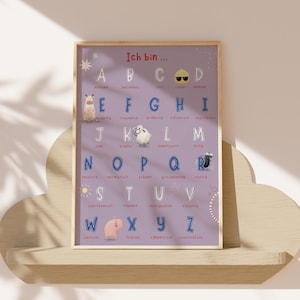 Poster ABC con affermazioni | Decorazione della stanza dei bambini | Regalo per l'inizio della scuola | Impara l'alfabeto | Idea regalo per bambini in età prescolare, bambini della scuola primaria
