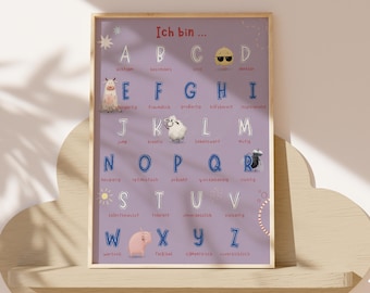 Póster del ABC con afirmaciones para niños: póster educativo para aprender el alfabeto y las letras | Autoconfianza y atención plena emocional