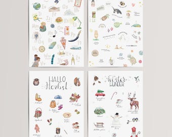 Juego de pósteres A3 (4 piezas) – a elegir | Pósteres educativos, afirmaciones y estaciones para la habitación infantil | Precio más competitivo