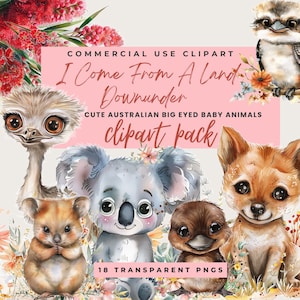 Clipart de chambre d'enfant animaux australiens mignons | Décoration murale | Utilisation commerciale | Animaux australiens | Koala | Kangourou | Baby Shower | Bébés animaux