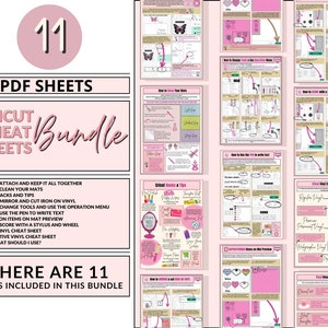 K&ouml;nnte beinhalten: Ein digitales Download-Paket mit 11 Cricut-Spickzetteln in Rosa und Wei&szlig;. Die Spickzettel enthalten Tipps und Tricks f&uuml;r die Verwendung einer Cricut-Maschine, darunter das Anbringen und Zusammenhalten von Vinyl, das Reinigen Ihrer Matten, Cricut-Hacks und -Tipps, das Spiegeln und Schneiden von B&uuml;geleisen auf Vinyl, das &Auml;ndern von Werkzeugen und die Verwendung des Betriebsmen&uuml;s, das Schreiben von Text mit dem Stift, das Neupositionieren von Elementen in der Mattenvorschau, das Ritzen mit einem Stift und einem Rad, ein Cricut-Vinyl-Spickzettel, ein alternativer Vinyl-Spickzettel und welche Matte Sie verwenden sollten.