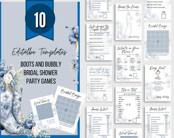 Plantilla editable / Juegos imprimibles para despedidas de soltera con temática del oeste / Botas y champán / Descarga instantánea / Brunch /