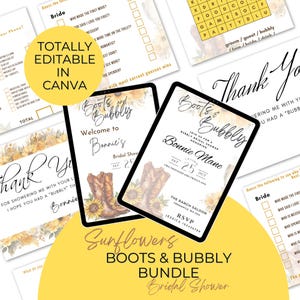 Sonnenblume Stiefel und sprudelnde Brautdusche Bundle | Rustikale Country Junggesellinnenabschiede, Einladung, Poster & Danksagungskarten | Westerndusche