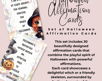 Halloween Affirmationskarten: Gruselige Hexen & Skelette (PDF Download)