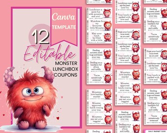 Monster Lunch Box Gutscheine bearbeitbare Canva Vorlage
