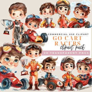 Go Cart Racer Clipart: Boys Racing, Trophies (PNG, JPEG Digital Download)