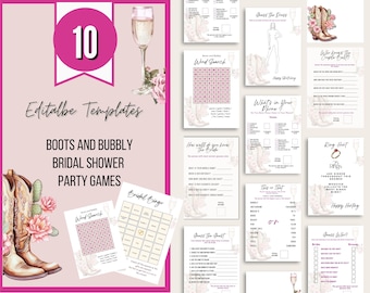 Plantilla editable / Juegos imprimibles para despedidas de soltera con temática del oeste / Botas y champán / Descarga instantánea / Brunch /