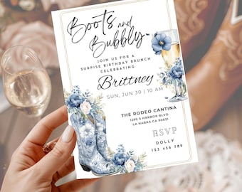Boots and Bubbly Bridal Shower Invitation: Western Floral (Digital Download)