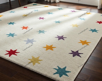 Hand-Tufted Woolen Rug: Modern Star Design