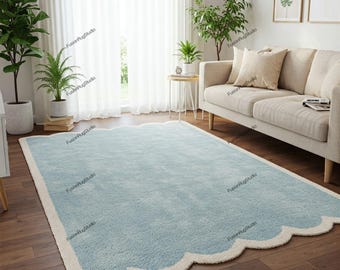 Handmade Blue Wool Tufted Rug: Modern Home Decor
