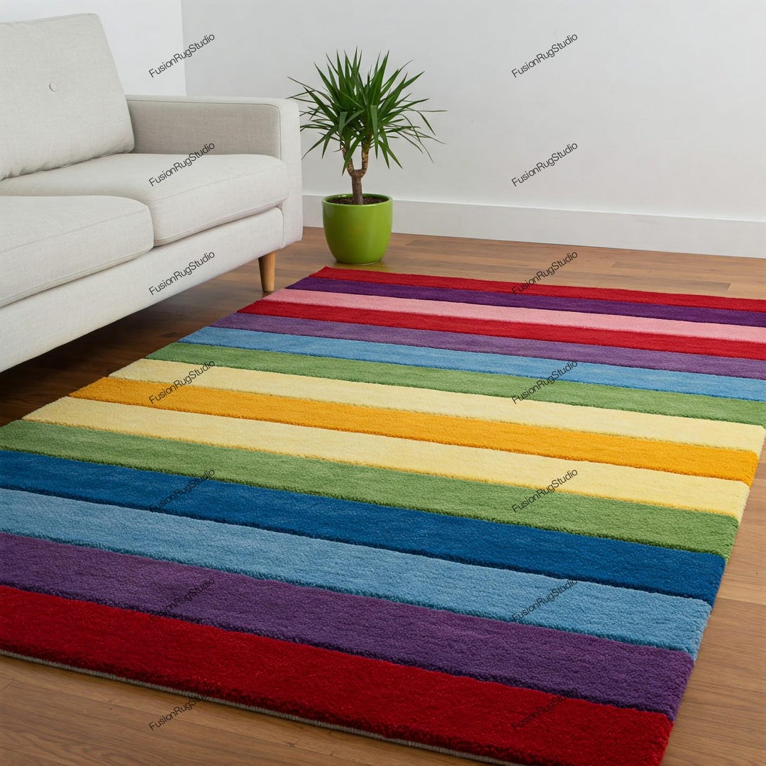 Striped Wool Rugs Hand-tufted Wool Striped Rug: Multicolored Home Decor - Etsy
