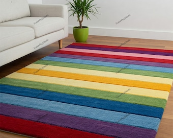 Hand-Tufted Wool Striped Rug: Multicolored Home Decor