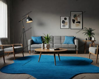 Hand-Tufted Wool Area Rug: Irregular Blue Shade, Modern Decor