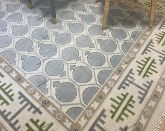 Oushak Rug, Gray Beige New Zealand Wool, Hand-Knotted Turkish Knot