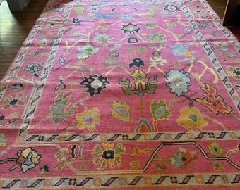 Hand Knotted Pink Oushak Rug: 8x10 ft. New Zealand Wool