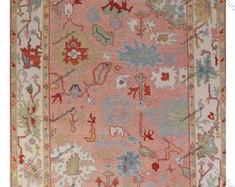 Pink Floral Oushak Rug: Hand Knotted New Zealand Wool Area Rug