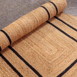 Handwoven Scalloped Jute Runner Rug, Braided Boho Home Decor, Natural Eco-Friendly Accent Runner