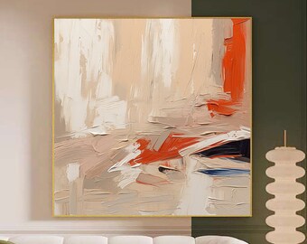 Abstract Red Beige Minimalist Oil Painting on Canvas,Minimalist Wabi-Sabi Wall Art,Modern Custom Acrylic Wall Art,Living Room Home Decor