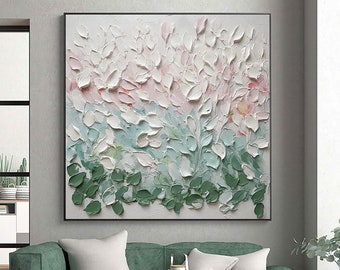 Large Abstract 3D Textured White Painting,Minimalist Wall Art,Palette Knife Acrylic Oil Painting,Flower,Custom 3D Living Room Wall Home Deco