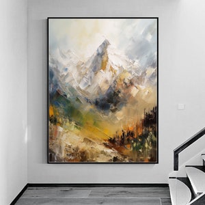 Original Snow Mountain Oil Painting on Canvas,Large Wall Art,Abstract Nature Landscape Painting,Textured Wall Art,Living room Home Decor