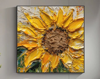 Abstract Sunflower Oil Painting,Original Sunflower Landscape Painting,Modern 3D Textured Flower Canvas Wall Art,Sunflower Wall Home Decor