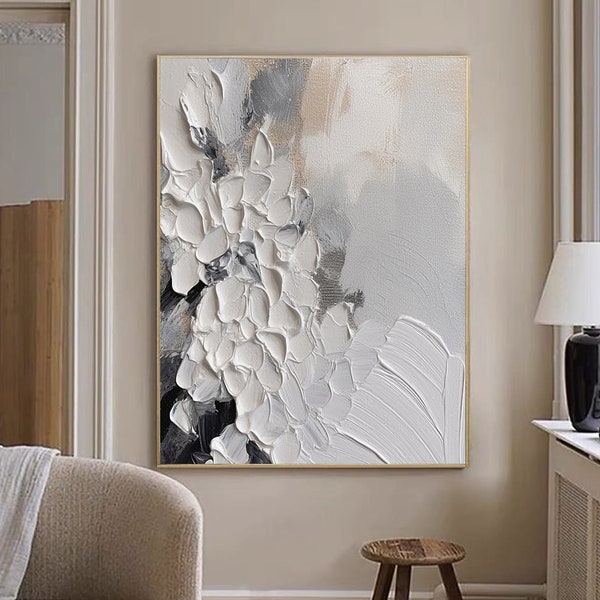 Original Gray White Abstract Painting,Gray White Textured Wall Art,White 3D Textured Painting,Wabi Sabi Minimalist Wall Art,Wall Home decor