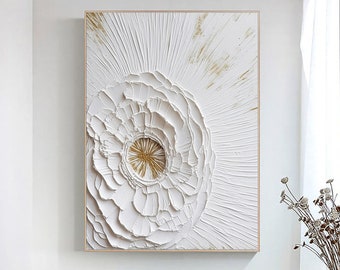 Large White Flower Oil Painting,White 3D Textured Abstract Wall Art,Original White Floral Painting,Minimalist Wall Art,Living Room Wall Deco