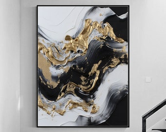 Original Black And Gold Abstract Painting,Boho Gold Texture Acrylic Painting,Black Gold Abstract Wall Art,Wabi Sabi Wall Art,Wall Home Decor