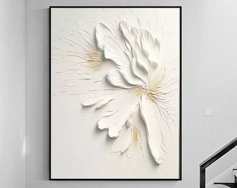 Original 3D White Abstract Wall Art,White Oil Painting On Canvas,White Painting,White 3D Textured Wall Art,Handmade Living Room White Decor