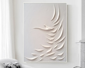 Large White Abstract Painting,White 3D Texture Painting,White Abstract Minimalist Art,White Textured Wall Art,White Art,Living Room Decor