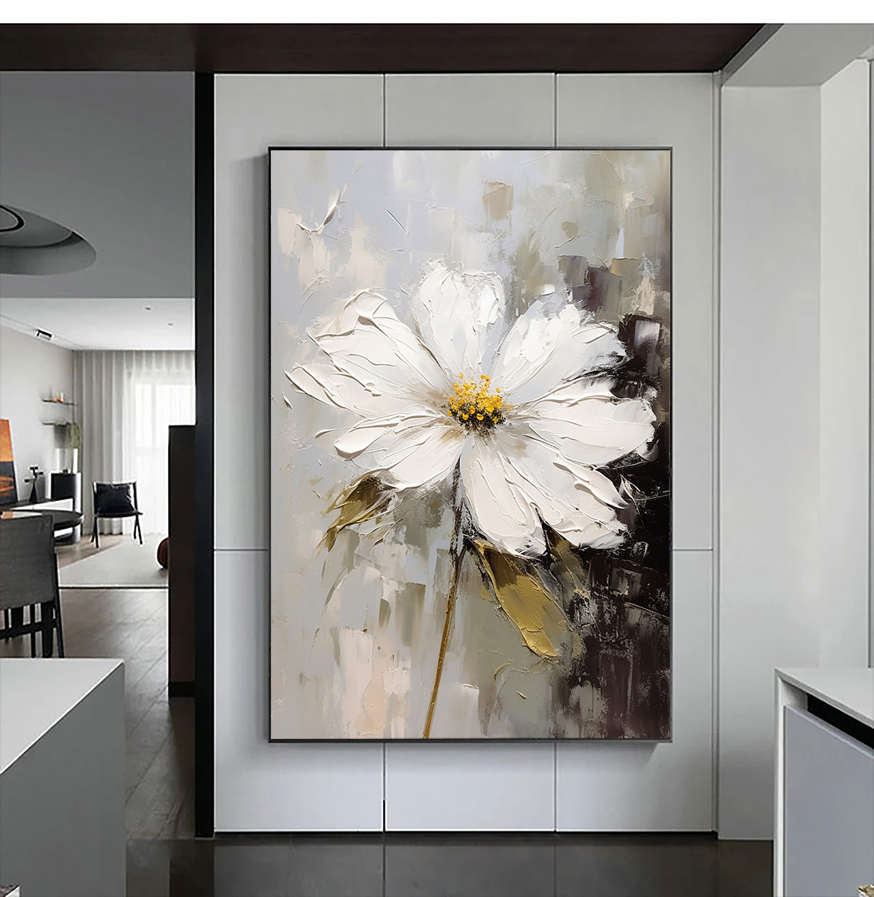 Abstract Flower Oil Painting on Canvas,original Texture White Floral ...