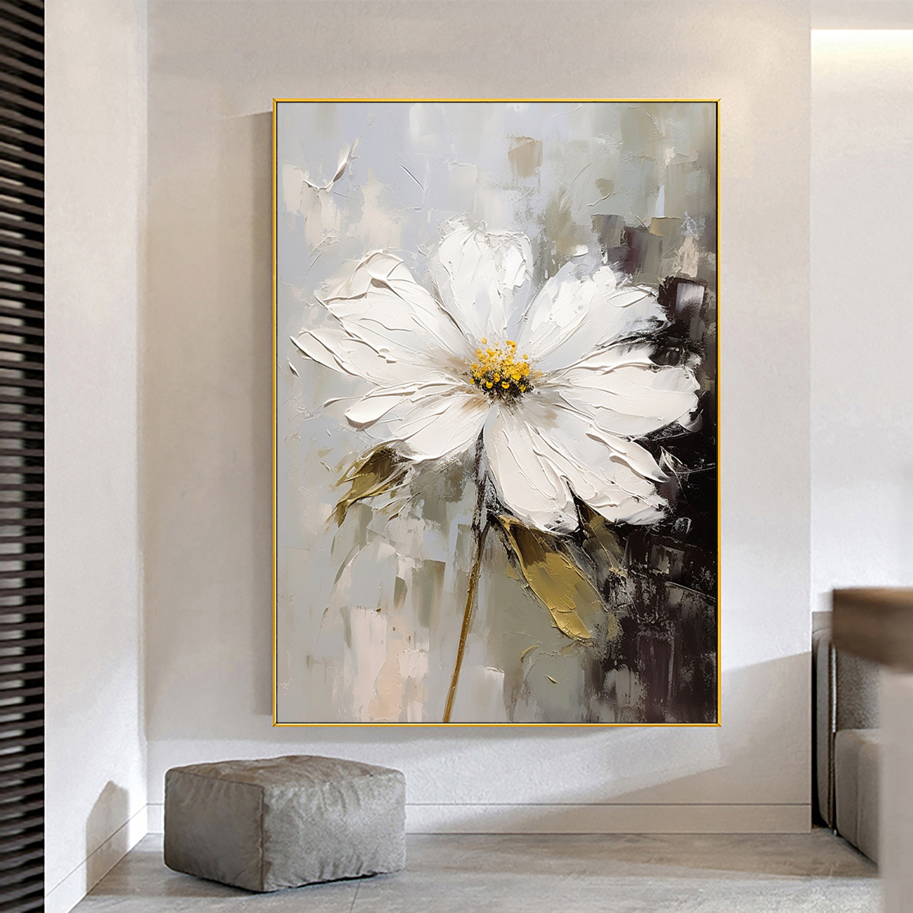 Abstract Flower Oil Painting on Canvas,original Texture White Floral ...