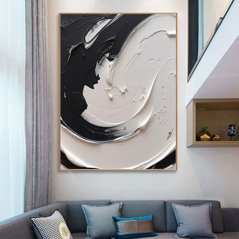 Large Black and White Abstract Painting,3d Black and White Textured