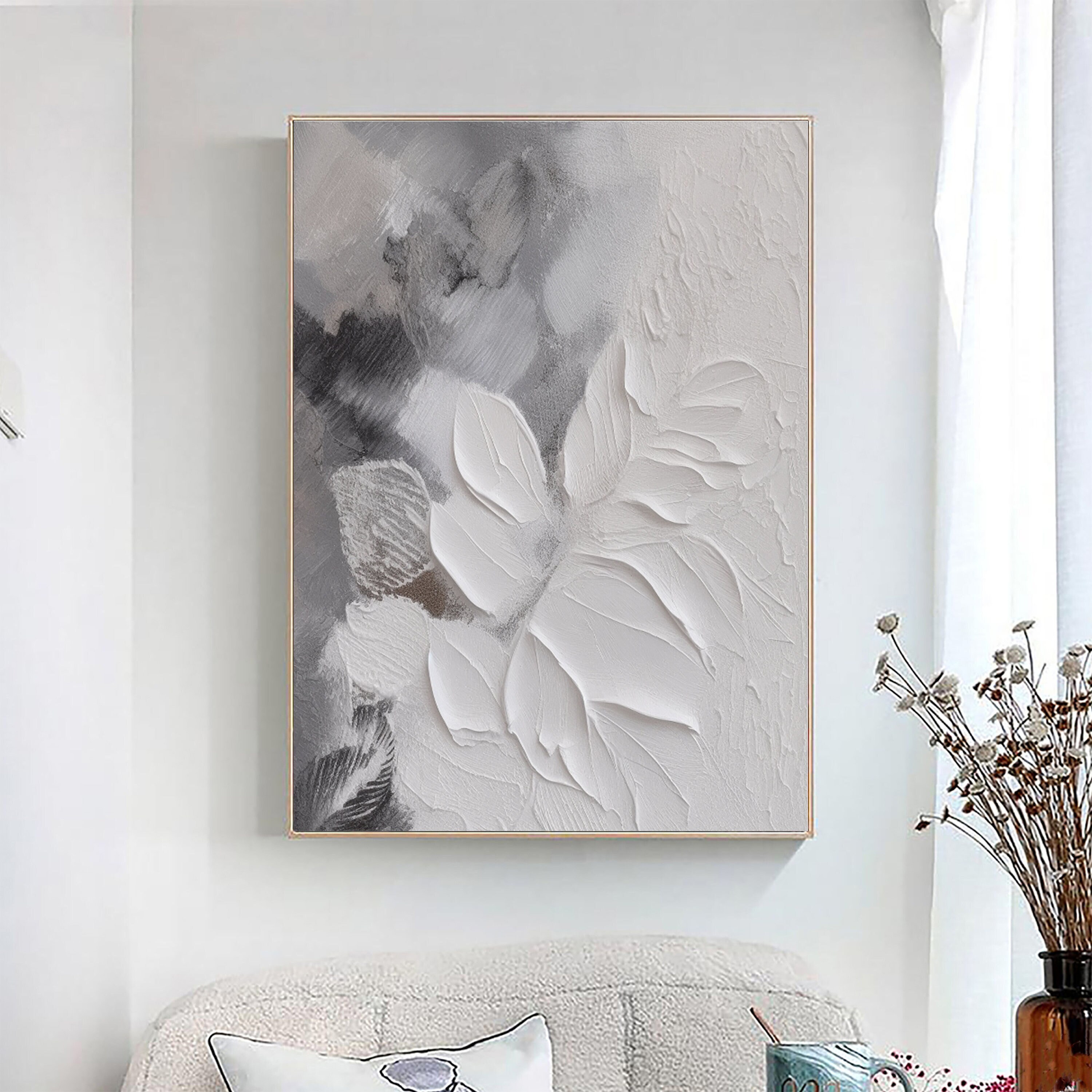 Large Gray Abstract Painting on Canvasgray White 3D Texture Etsy