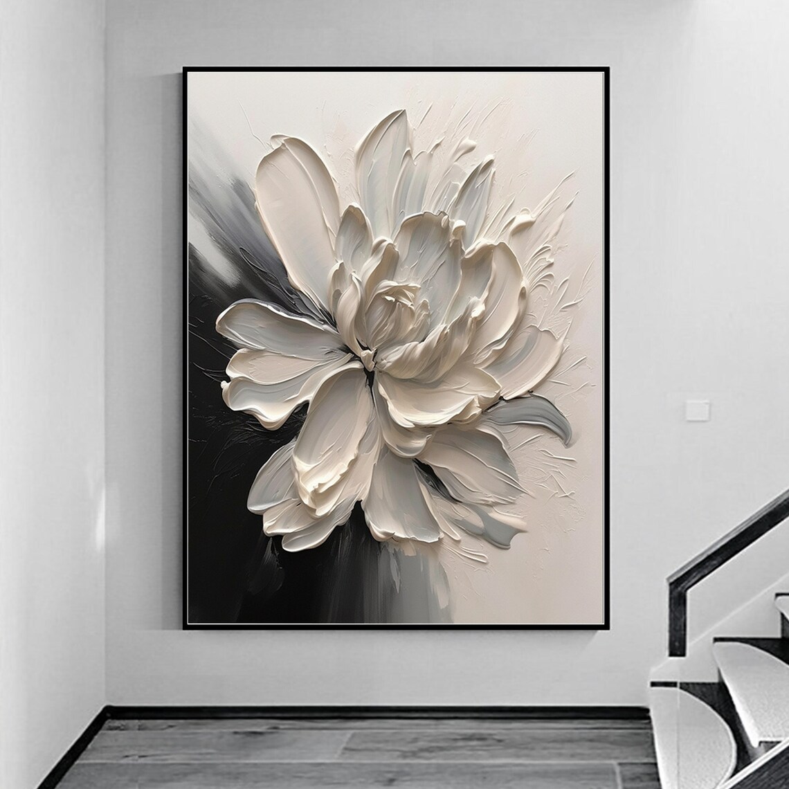 black-and-white-flower-oil-painting-on-canvas-large-black-and-white