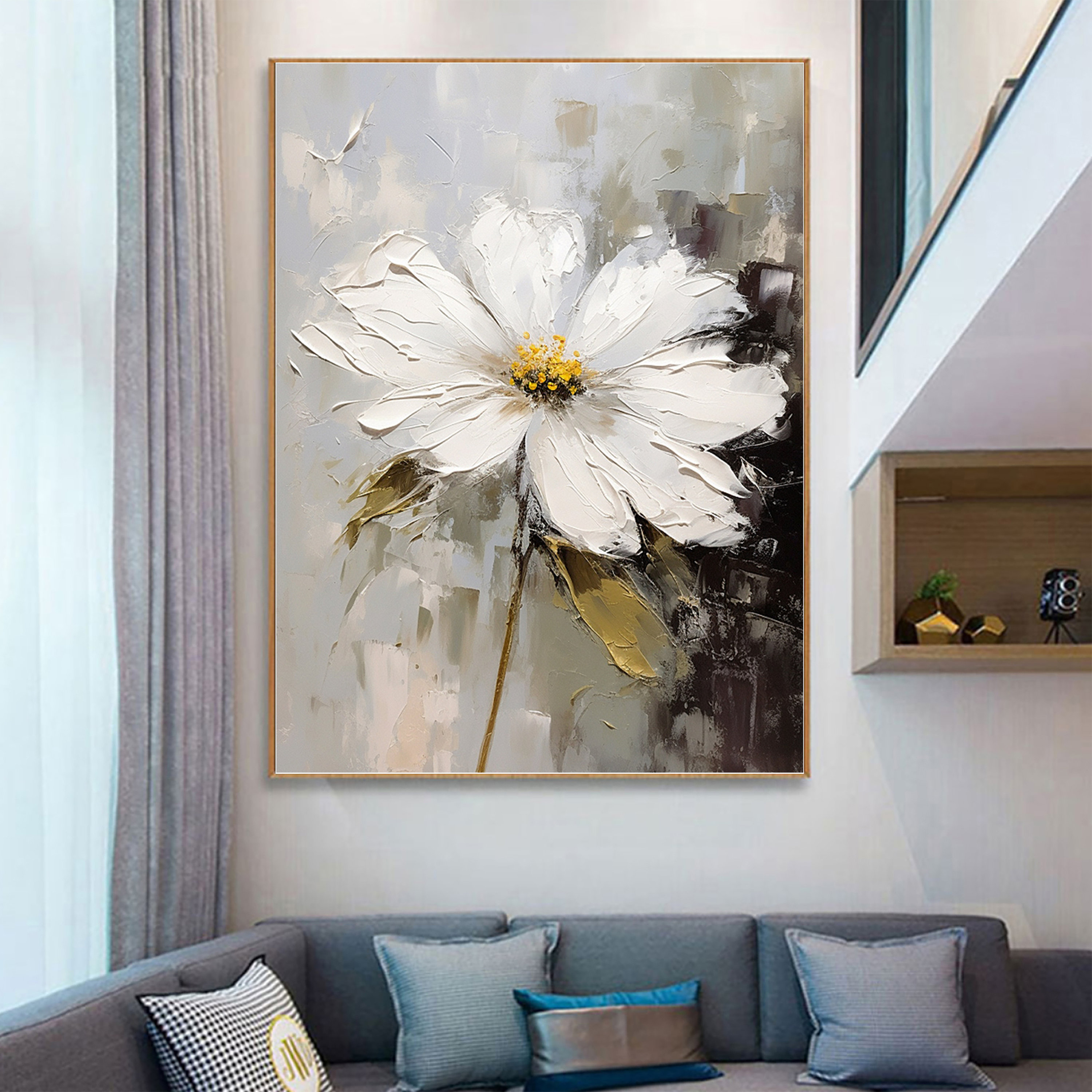 Abstract Flower Oil Painting on Canvas,original Texture White Floral ...