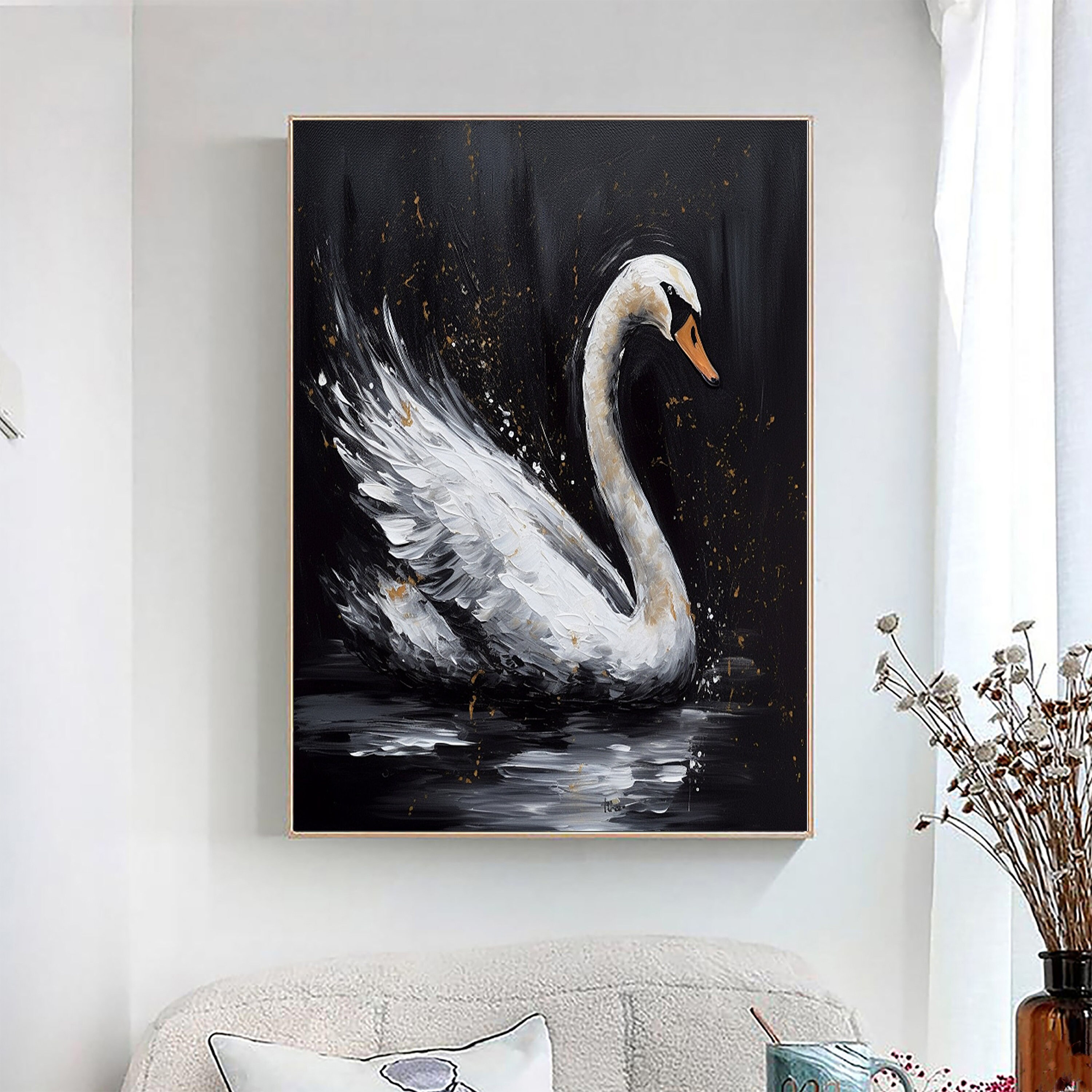 Abstract Original Black Swan Oil Painting on Canvas swan Wall Art Decor swan on Water original Bird Art swan 3D Artwork nature Wall Decor Etsy Canada