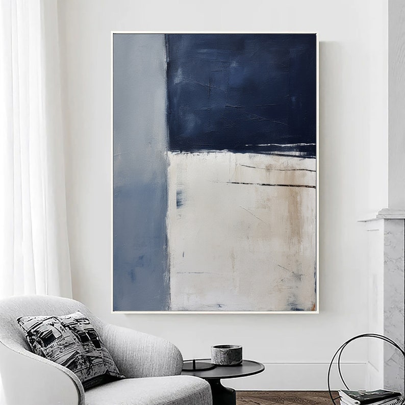 Blue Grey Abstract Painting on Canvas,original Hand Painted Painting