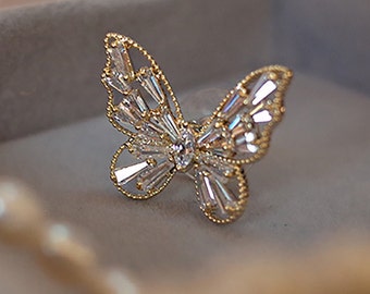 Delicate butterfly zircon brooch, a gift for mom,