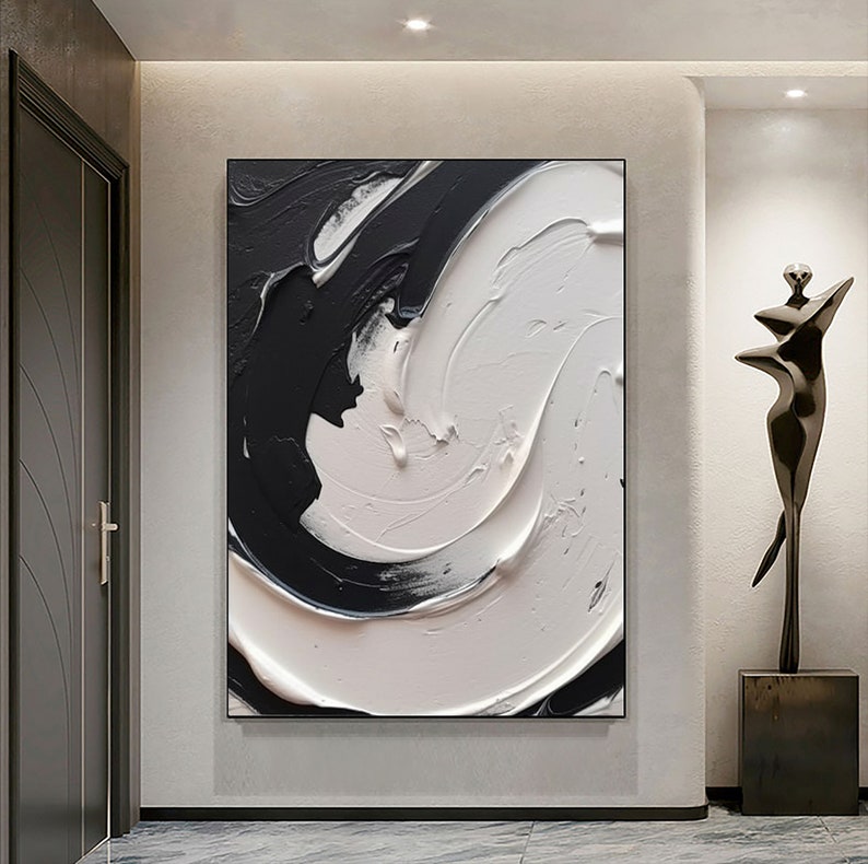 Large Black and White Abstract Painting,3d Black and White Textured