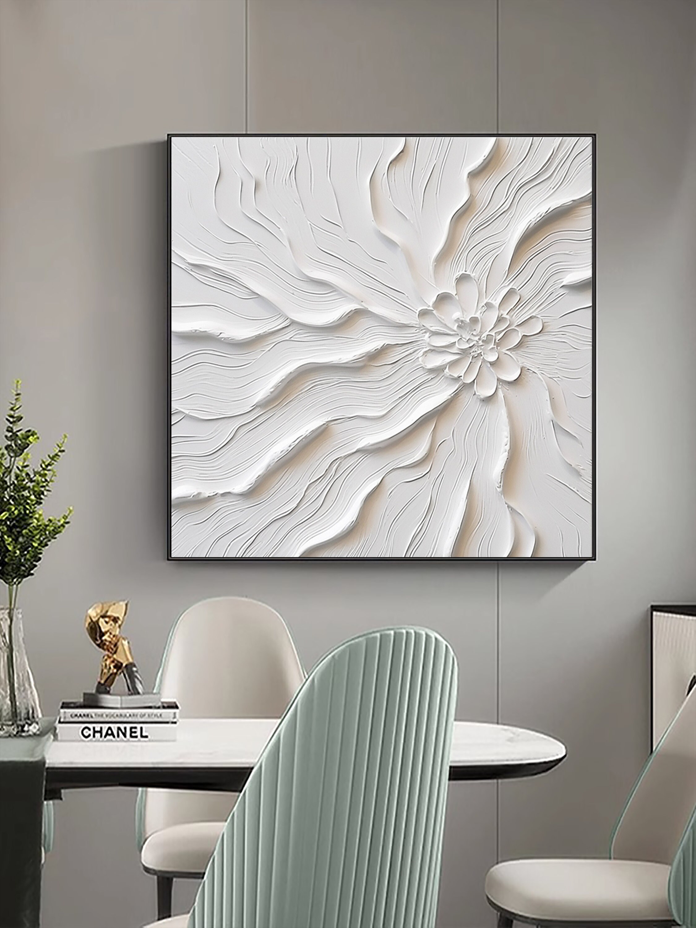 Abstract White Flower Oil Painting on Canvas,3d White Textured Wall Art ...