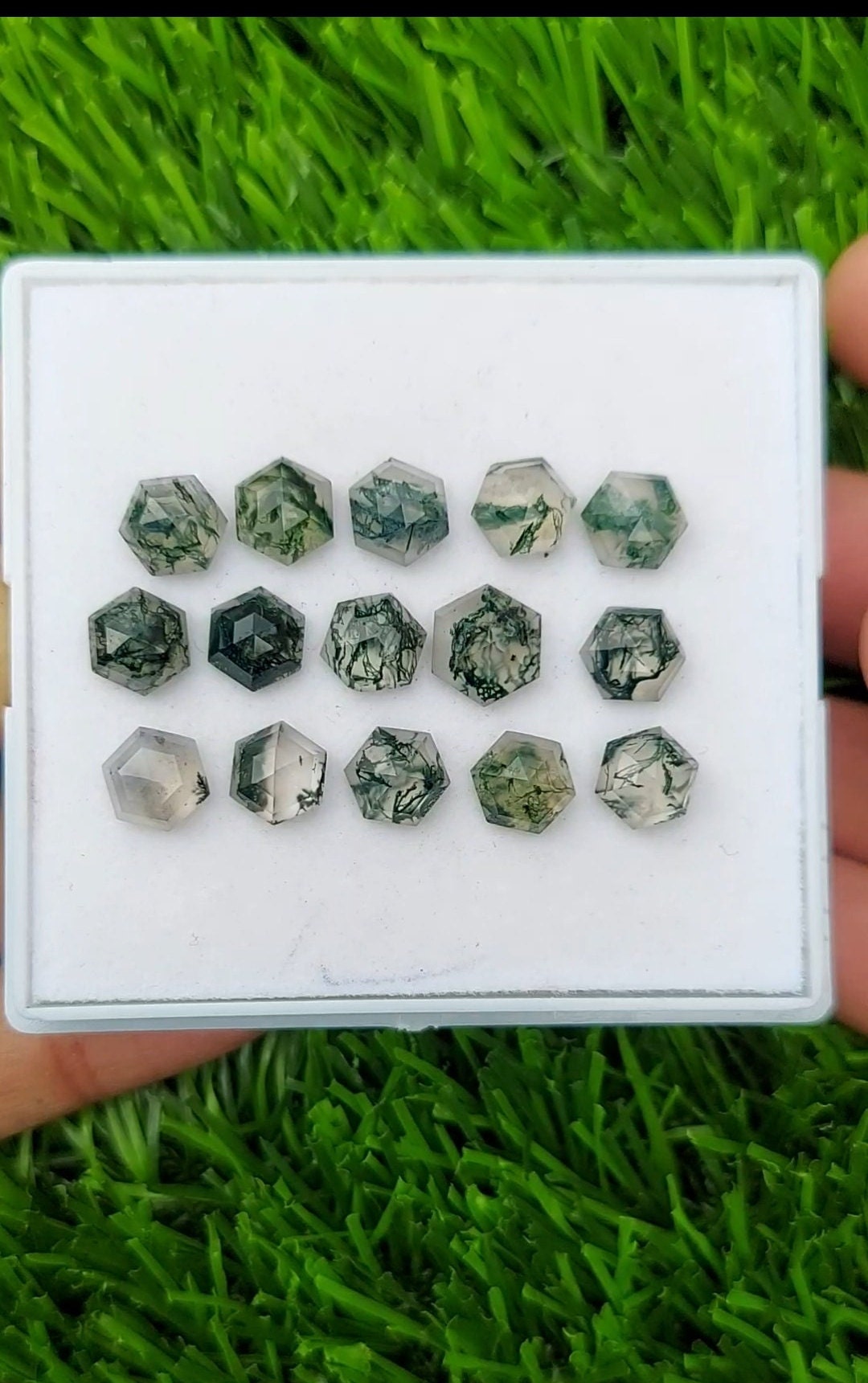 Top Grade Rare Natural Moss Agate One Side Rose Cut Cabochon Hexagon Shape Size 6-7 MM Making Jewelry Pandent