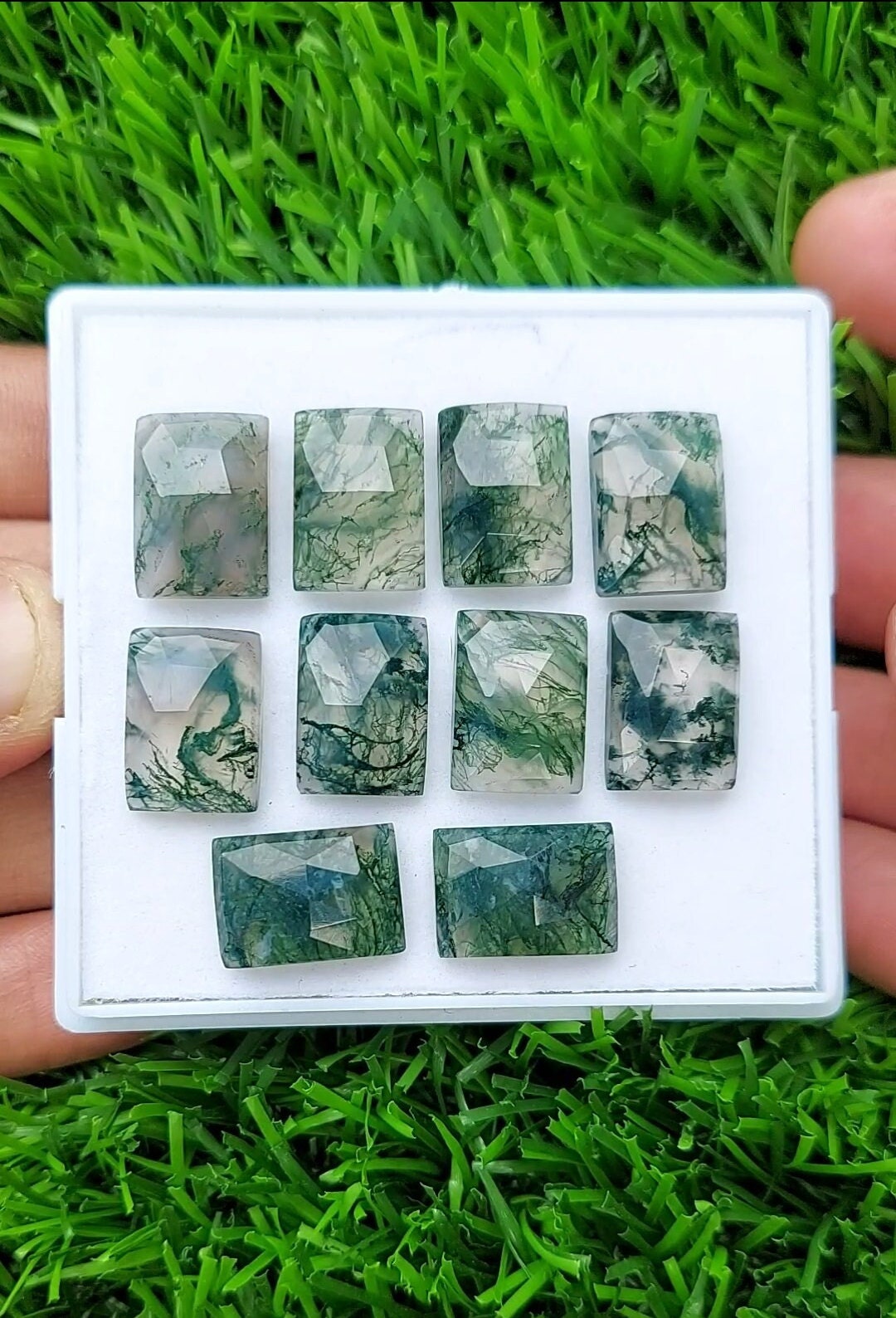 Top Grade Rare Natural Moss Agate One Side Rose Cut Cabochon Rectangle Shape Size 14x10 MM Making Jewelry Pandent