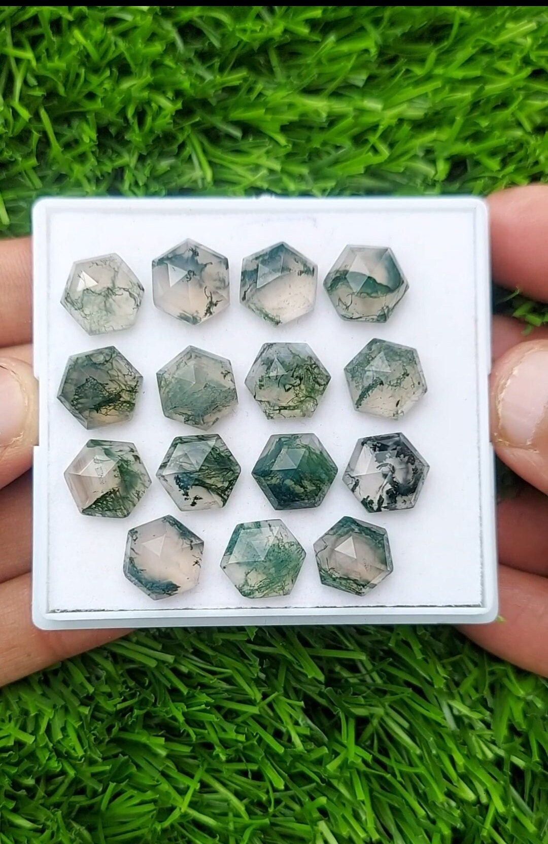 Top Grade Rare Natural Moss Agate One Side Rose Cut Cabochon Hexagon Shape Size 10 MM Making Jewelry Pandent