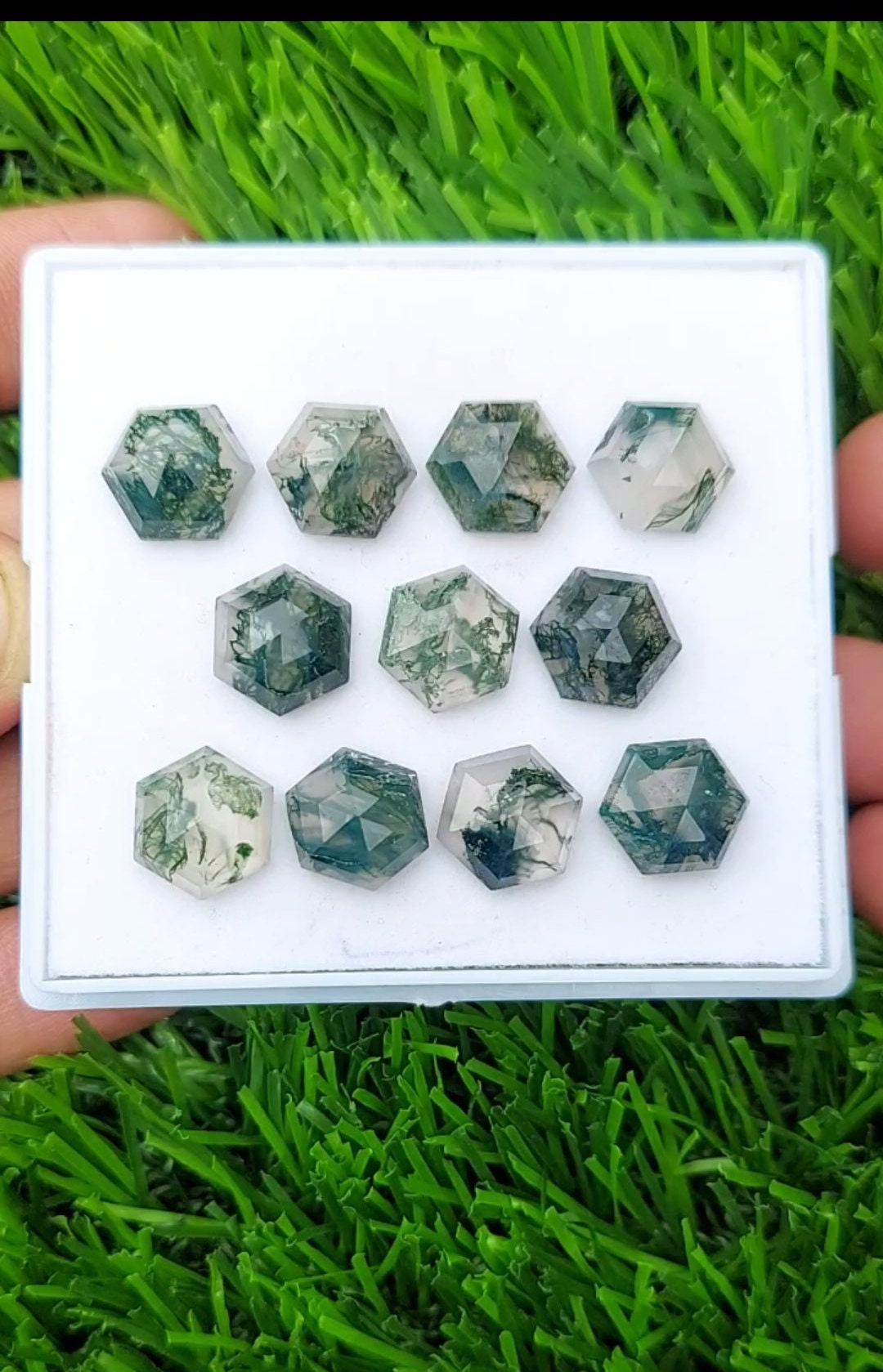Top Grade Rare Natural Moss Agate One Side Rose Cut Cabochon Hexagon Shape Size 9 MM Making Jewelry Pandent